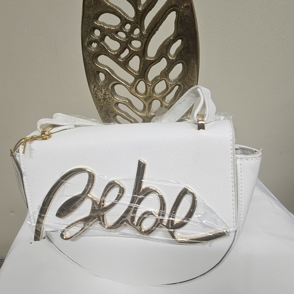 Bebe White Crossbody Bag with Gold Accent